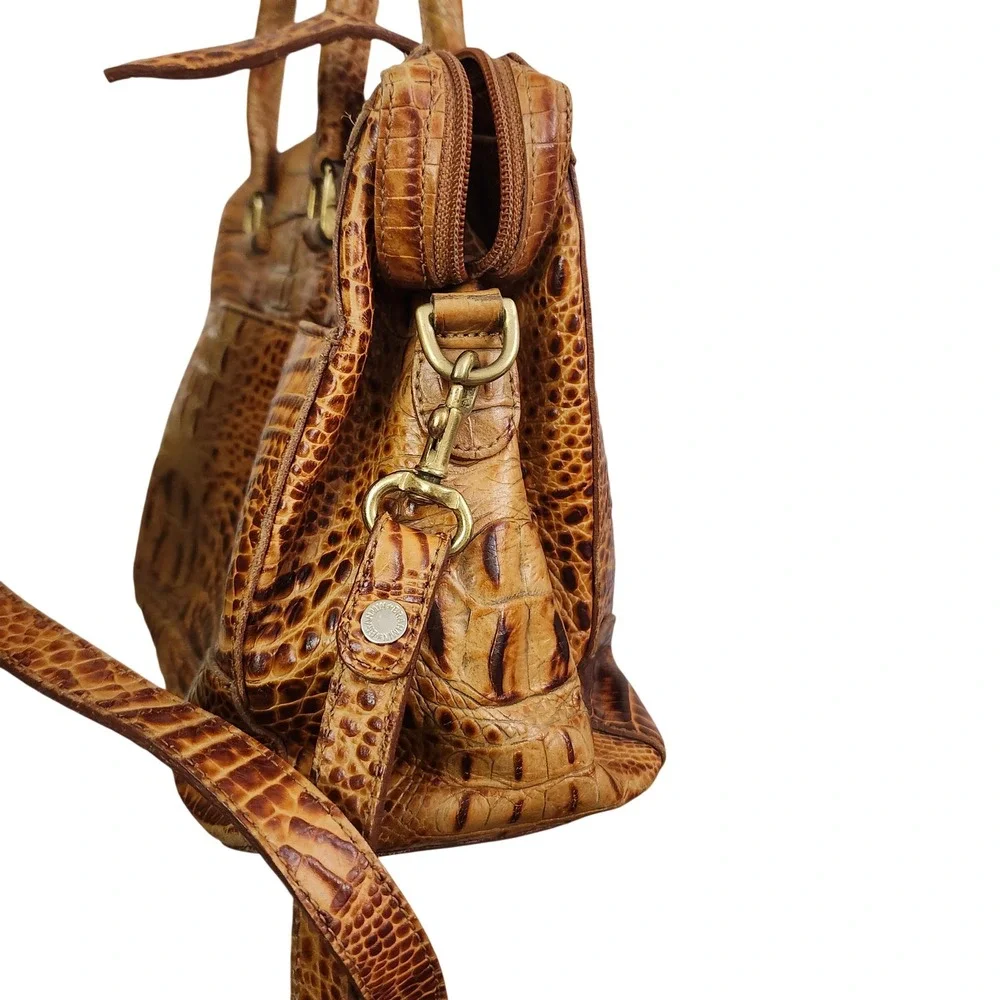 Brahmin Vtg Brown Croc- Embossed Stacy Satchel Leather Handbag Crossbody Bag - Picture 4 of 12